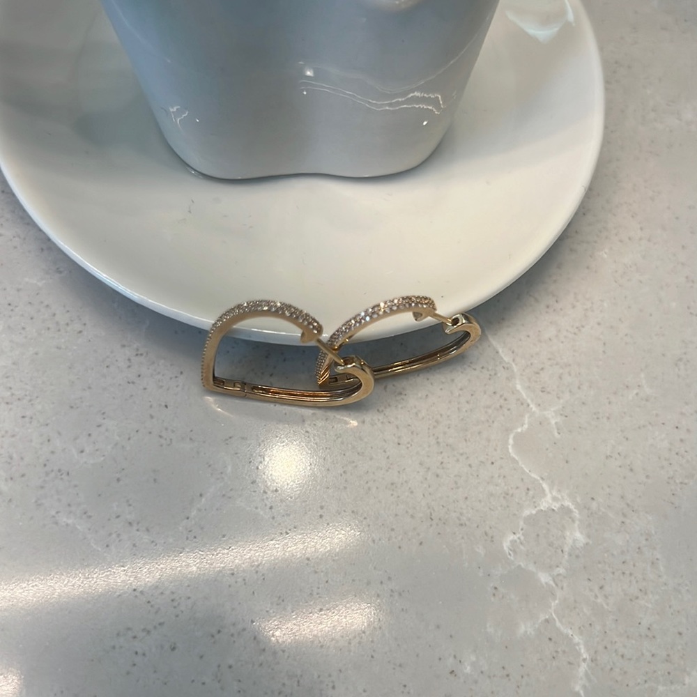 Gold plated and diamond heart hoops